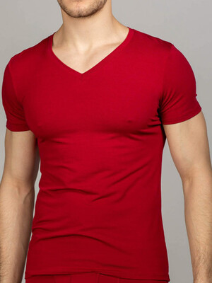 Мужская футболка бордовая V-вырез